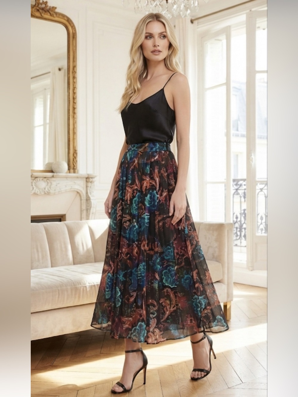 New Parker Maxi Skirt with Teal and Rust Floral Pattern size XS